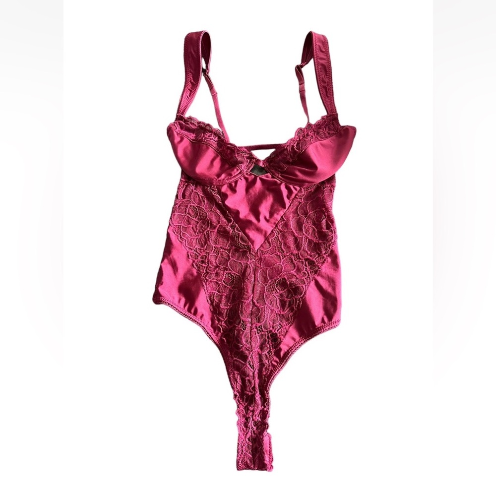Maroon Stretch Satin Lace Thong Bodysuit Lingerie from Urban Outfitters, NWOT S